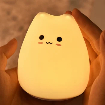 7 Krāsu Silikona Karikatūra Kaķis LED Nakts Gaisma Baby Dzīvnieku Audzētavu Lampas Apgaismojumu Soft Elektriskā Guļamistaba Gaismas Rotaļlietas Bērniem Dāvanu