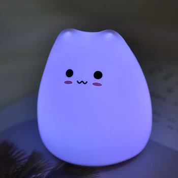 7 Krāsu Silikona Karikatūra Kaķis LED Nakts Gaisma Baby Dzīvnieku Audzētavu Lampas Apgaismojumu Soft Elektriskā Guļamistaba Gaismas Rotaļlietas Bērniem Dāvanu