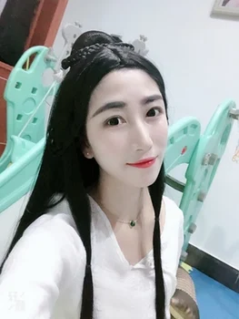 70cm princess puse veicina ķīnas seno matu cosplay black vintage matu bērniem un mazās sejas sievietes halloween cosplay