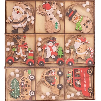 9pcs Ziemassvētku Rotājumu Koka Karājas Kuloni, Kravas automašīnu Briežu Santa Claus Koka Amatniecības DIY Karājas Ziemassvētku Eglīte Decoationr Hang Tag