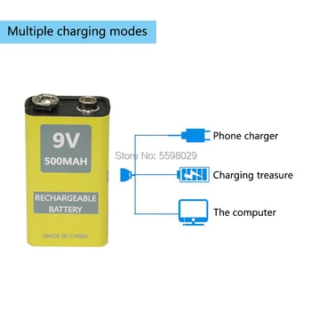 9V 500mAh USB Akumulators Litija Akumulators USB litija akumulatoru rotaļlietas elektronisko produktu kritums