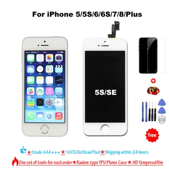 AAA+++ LCD Displejs Priekš iPhone 6 7 8 6S Plus skārienekrāns Nomaiņa iPhone 5S Nav Mirušo Pikseļu+Rūdīts Stikls+Tool+TPU