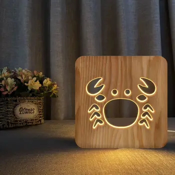 Acecorner LED USB Nakts Gaisma Koka Suns hokejists Dzīvnieku Lampas Jaunums Mazulis Guļamistaba 3D Apdares Tabula Gaismas Bērns Dāvanu