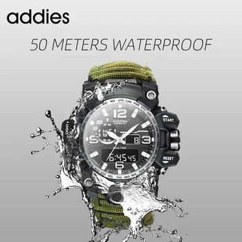 Addies Militārais pulkstenis ar Kompasu Vīrieši Ūdensizturīgs Whistel Hronometrs, Modinātājs Sporta Digitālo Rokas pulksteni montre homme