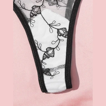 Aduloty Sexy bra izšuvumi mežģīņu apakšveļas komplekts sieviešu sleepwear Neto marli caurspīdīga apakšveļa zemu starām. g-string krūšturis uzvalks