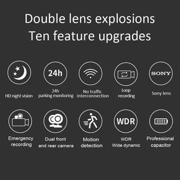 Aiba J07 Dash Cam Sony 4k Sensors IMX323 Dash Cam Full HD 1080P Dubultā Objektīva Auto DVR Iebūvēts GPS, Wifi, Auto Kameras Auto Video Reģistrators