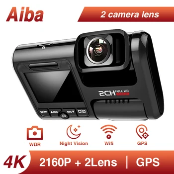 Aiba J07 Dash Cam Sony 4k Sensors IMX323 Dash Cam Full HD 1080P Dubultā Objektīva Auto DVR Iebūvēts GPS, Wifi, Auto Kameras Auto Video Reģistrators