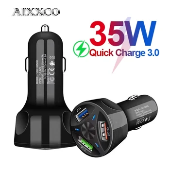 AIXXCO 3 Porti USB Automašīnas Lādētājs Ātri Uzlādēt 3.0 Ātrs Auto piepīpētāja Samsung Huawei Xiaomi iphone Auto Lādētājs QC 3.0