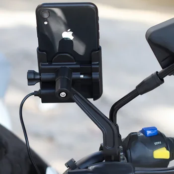 Alumīnija Motociklu, Velosipēdu Tālruņa Turētājs Braket ar USB Lādētāju, Velosipēdu Stūres Kronšteins pie Spoguļa velosipēdu tālrunis atbalsta Tālruni X
