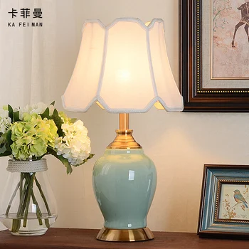 Amerikāņu Stila Zaļā Keramikas Galda Lampas Guļamistabas, Dzīvojamā Istaba Ķīnas Siltas Gultas Lampa