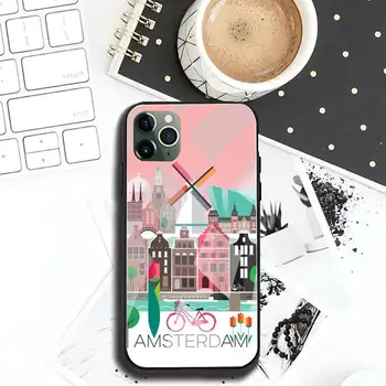 Amsterdamas Pilsētas plakātu Telefonu Gadījumā Rūdīts Stikls iPhone 12 pro max mini 11 Pro XR XS MAX 8 X 7 6S 6 Plus SE 