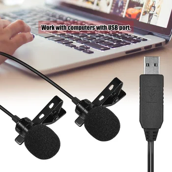 Andoer USB Dual-head Clip-on Lavalier Atloks Mikrofons Mic Vienvirziena Mikrofons Windows, Mac Datora Mikrofons