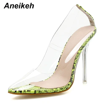 Aneikeh Modes Sieviešu PVC Skaidri Pārredzama Sūkņi Sandales Organiskā stikla augstpapēžu kurpes augstpapēžu Punktu Pirkstiem Dāmas Puse Kleita Kurpes 35-42