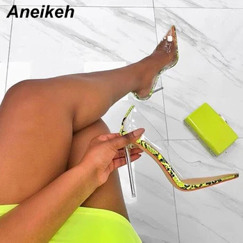 Aneikeh Modes Sieviešu PVC Skaidri Pārredzama Sūkņi Sandales Organiskā stikla augstpapēžu kurpes augstpapēžu Punktu Pirkstiem Dāmas Puse Kleita Kurpes 35-42