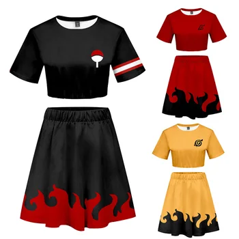Anime Naruto Cosplay Kostīmi, T-krekls, Kleita Komplekti Sievietēm Uchiha Sasuke Krekls ar Īsām Piedurknēm Kleita Meitenēm Naruto Apģērbs, Uzvalki