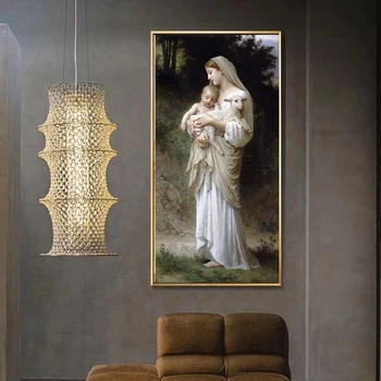 Anotācija Jēzus Un Jaunava Marija Bērnu Portrets Kanvas Glezna Plakāti un Izdrukas Skandināvijas Sienas Mākslas Aina Dzīvojamā Istaba