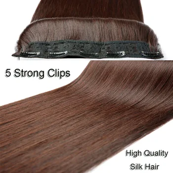 AOSIWIG Ilgi Taisni Dabas Viltus Hairpieces Melni Brūnā Krāsā Augsta Temperture Sintētisko 5 Clip in Matu pieaudzēšana Sievietēm