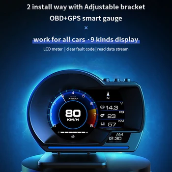 AP-6 Universālo Auto HUD OBD + GPS Dual Sistēmas Smart Head Up Displejs ar Navigācijas Spidometrs Signalizācijas Apkārtējās Gaismas