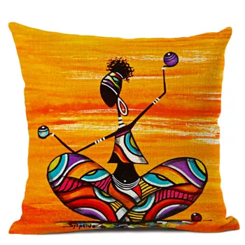 Apelsīnu Abstraktās Glezniecības Āfrikas Dzīves Kolekcija Āfrikas Sievieti, Mājas Dekoru Spilvens Gadījumā Galerija Eksotisku Restorānu Spilvena Vāka