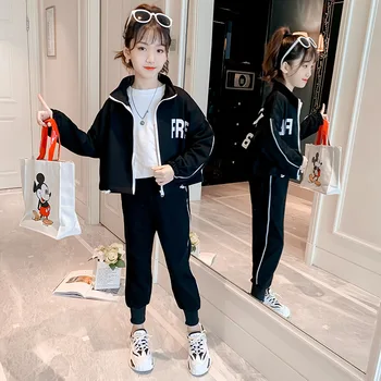 Apģērbu komplekts meitene drēbes alfabēta rāvējslēdzēju bērniem, stand-up apkakle krekls, bikses bērniem sporta meiteņu apģērba komplekts sporta pavasarī
