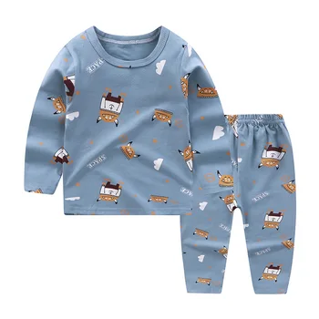 Ar Garām Piedurknēm Baby Toddler Pusaudžiem, Bērnu Pidžamas Komplekts Pavasarī, Rudenī Kokvilnas Kids Sleepwear Tērpi Cute Karikatūra Zēni Meitenes Naktsveļu