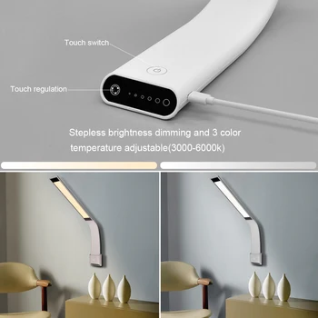 Artpad 6W Skaida Touch Switch, Galda, Galda, galda Lampas 6 Līmeņu Spilgtuma apgaismojuma intensitātes Ultra-plānas Eyecare Uzlādējams Pārnēsājamās Lampas