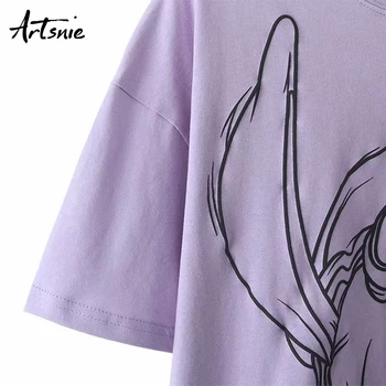Artsnie streetwear violeta dumbo drukāt sieviešu t krekls vasaras 2020 o apkakli, īsām piedurknēm ikdienas topi, sieviešu multiplikācijas filmu izmēra t-krekls