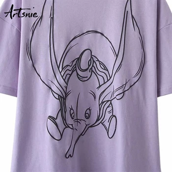 Artsnie streetwear violeta dumbo drukāt sieviešu t krekls vasaras 2020 o apkakli, īsām piedurknēm ikdienas topi, sieviešu multiplikācijas filmu izmēra t-krekls