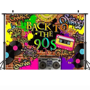 Atpakaļ uz 90s Partijas Fons, Grafiti, Hip Hop Mūzikas Grupa Foto Fona Vecās Skolas Ķieģeļu Sienas Pārtraukuma Fonu