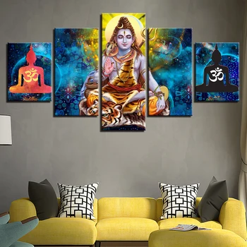 Audekls HD Iespiesti Abstraktus Attēlus, Wall Art, 5 gab Hindu Kungs Šiva Krāsošana Moduļu OM Plakātu Mājas Dekors Dzīvojamā Istaba Rāmjiem
