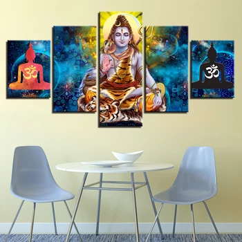 Audekls HD Iespiesti Abstraktus Attēlus, Wall Art, 5 gab Hindu Kungs Šiva Krāsošana Moduļu OM Plakātu Mājas Dekors Dzīvojamā Istaba Rāmjiem