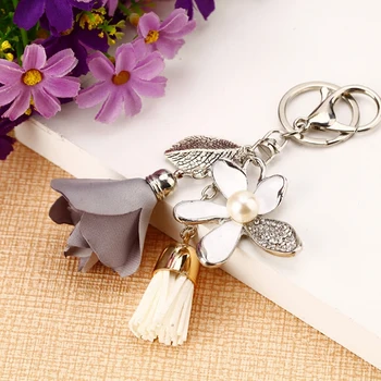 Auduma ziedu atslēgu gredzens Šifona pušķis auto atslēgu ķēdes Dāma pāris soma, rotas radošo modes šarmu, ziedu rotas keychain