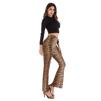 Augsta vidukļa sieviešu bikses sexy rudens bikšu dāmas sieviešu 2020. gadam, modes rudenī drēbes leopards drukāt bell dibenu stulpiņi signālraķetes