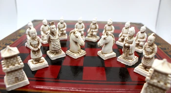 Augstas klases Kolekciju Vintage Ķīnas Terracotta Warriors Šaha Komplekts Labākā dāvana Vadītājiem, Draugiem, Ģimenes 26.5*26.5 cm*6cm