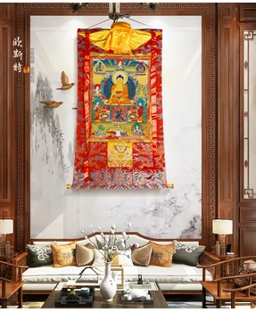 Augstas kvalitātes Budisms Thangka MĀJAS altāra SIENAS Dekors ART silk Sakyamuni Budas Thang-ga krāsošana Vairumtirdzniecības Budistu piegādes liela