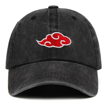 Augstas kvalitātes Jaunas, Mazgāti Anime Cepuri Naruto Izšūšana Logotipu Beisbola Cepurītes Black Red Cepures
