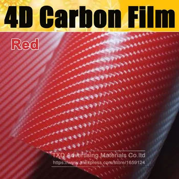 Augstas Kvalitātes Sarkano 4D Oglekļa Šķiedras Vinyl Wrap Filmu Gaisa Burbulis Bezmaksas Auto noformēšana ar Izmēra:4