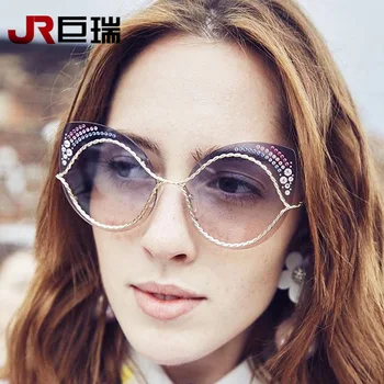 Augstas kvalitātes sieviešu modes 2018 moderns saulesbrilles, kaķu acu bezrāmju lasies saules brilles rhinestone kristāla oculos de sol feminino
