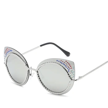 Augstas kvalitātes sieviešu modes 2018 moderns saulesbrilles, kaķu acu bezrāmju lasies saules brilles rhinestone kristāla oculos de sol feminino
