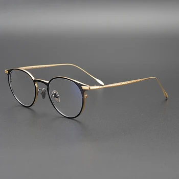 Augstas Kvalitātes Vintage Apaļas Brilles Ultravieglajiem Tīra Titāna Brilles Vīriešiem, Sievietēm Optisko Tuvredzība Recepšu Brilles Rāmis