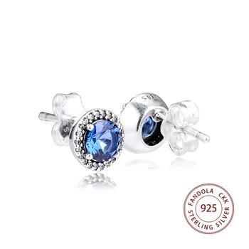 Autentisks 925 Sterling Sudraba Dzirkstoši Zilā Kristāla Stud Auskari Sievietēm Ausu gredzeni, Modes Rotaslietas Pendientes