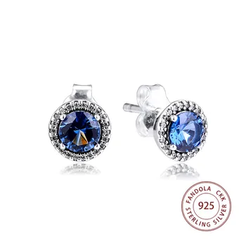 Autentisks 925 Sterling Sudraba Dzirkstoši Zilā Kristāla Stud Auskari Sievietēm Ausu gredzeni, Modes Rotaslietas Pendientes