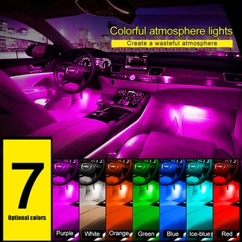 Auto Interjera LED Dekoratīvās Gaismas Joslā, Balss Aktivizēta Neona Apgaismojums RGB Gaismas Lentes Auto Gaismas ir Divas Saskarnes Auto Piederumi