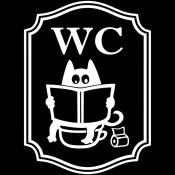 Auto Uzlīme WC Skalojamās Tualetes Karikatūra Kaķis Creative Auto Uzlīme Modes Smieklīgi Logu Apdare Decal Melns/Balts,15cm*11cm