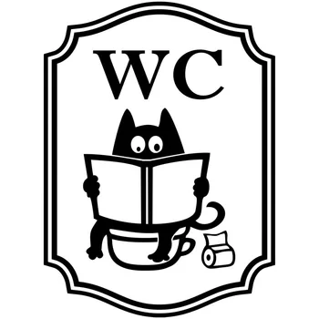 Auto Uzlīme WC Skalojamās Tualetes Karikatūra Kaķis Creative Auto Uzlīme Modes Smieklīgi Logu Apdare Decal Melns/Balts,15cm*11cm