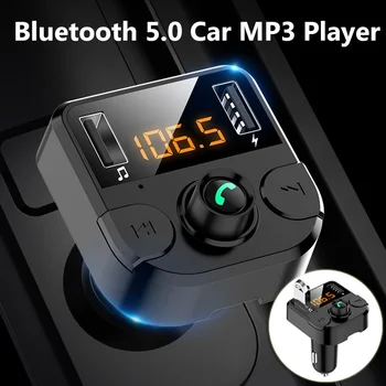 Automašīnas Bluetooth 5.0 FM Transmitter Modulators, Auto Lādētājs, Bezvadu Brīvroku sistēmas Audio Uztvērēju Auto MP3 Atskaņotājs Automašīnas Dual USB Adapteri