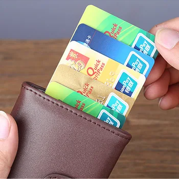 Automātisko Kredīta Kartes Turētāja Ceļošanas Alumīnija Vīriešiem RFID Seifs Pop Up Bloķēšanu Naudu Gadījumā, ja Aizsardzības PU Ādas Kartes