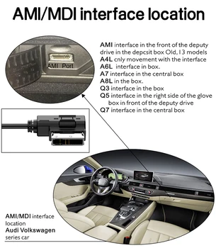 AUX Audio Kabeli 3 IN 1 DI AMI MMI Interfeiss Jack 3.5 mm male kabeli Audi A6L A8L Q7 A3 A4L A3 A4 A6 A5 A1 S5 Q5B6 B8 C6 B7 C7