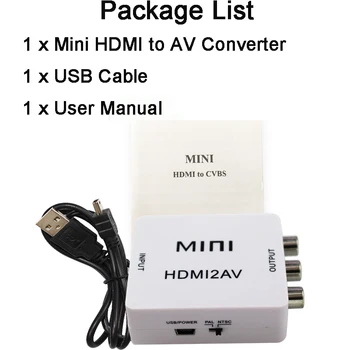 AV Scaler Adapteris HD Converter Box HDMI RCA AV/CVSB L/R Video 1080P HDMI2AV