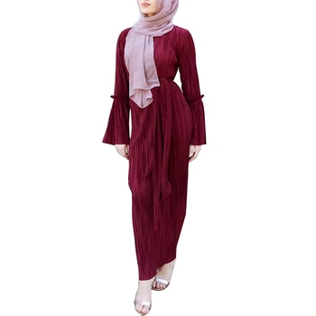 Babalet Sieviešu' Eleganti Atturīgas Musulmaņu Islama Arābu Dubaija Apģērbu O-veida Kakla Kroku Bell Piedurknēm Sen Maxi Kleita Wrap Ramadāna N30D